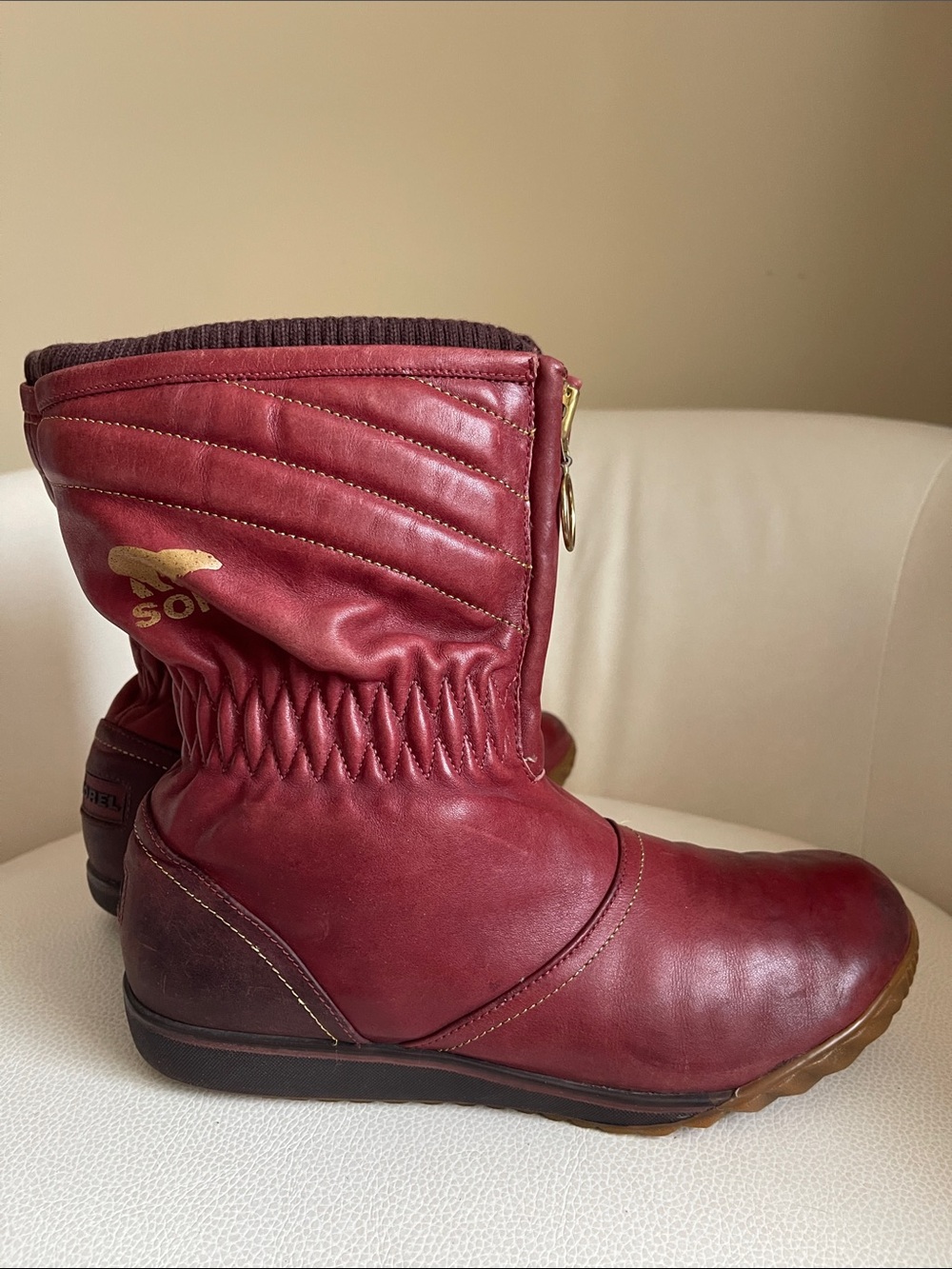 vintage Sorel Firenzy Breve red leather winter boots